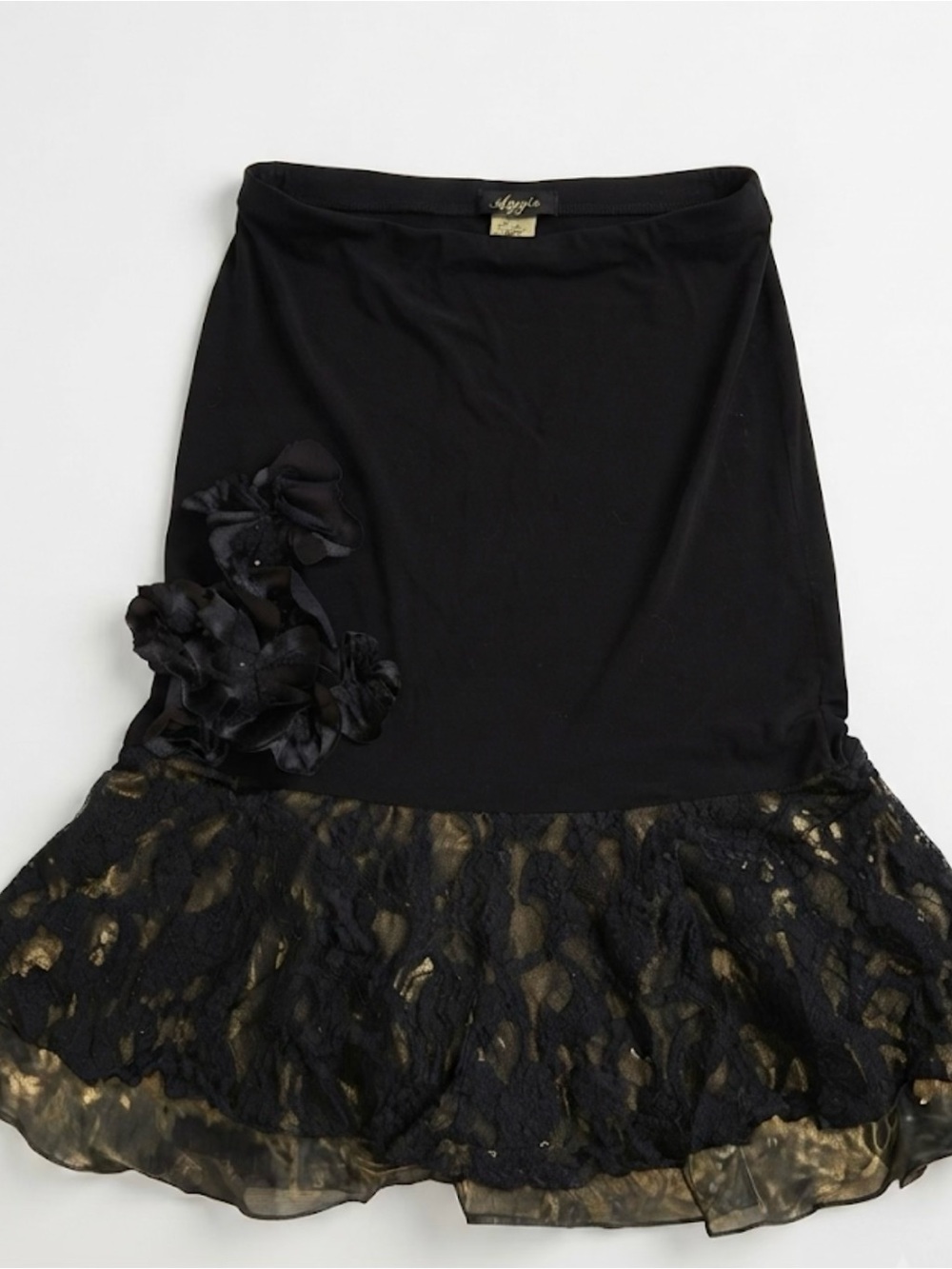 Black Whimsigoth Romantic  Lace-Trim Mermaid Skirt 3d floral appliqué Y2K
